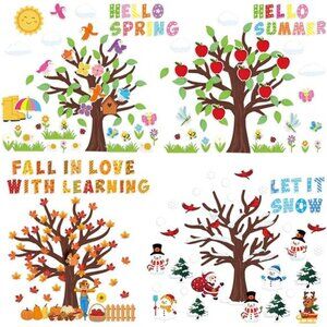 340Pcs Seasonal Tree Bulletin‎ Board Set - Spring, Summer, Fall, Winter Decor